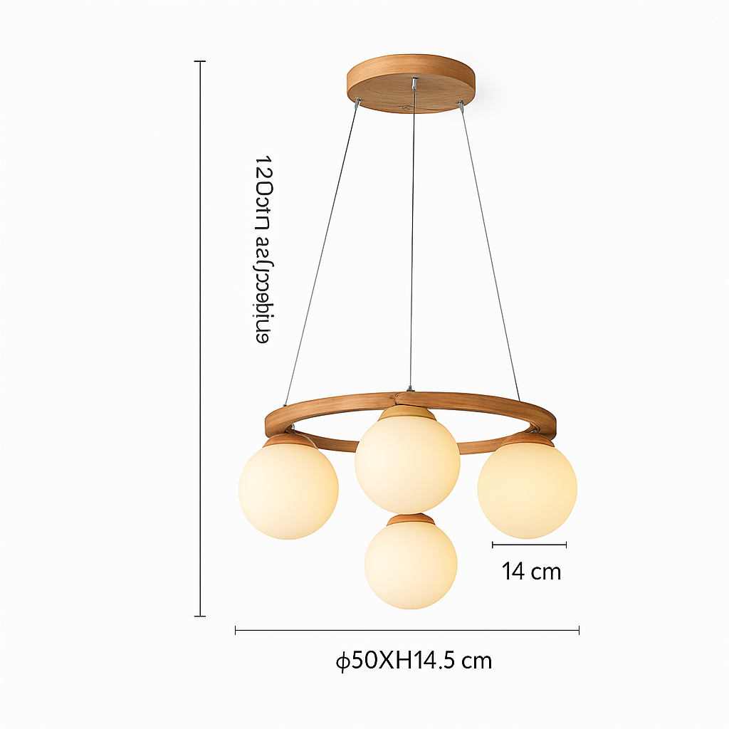 lustre suspendu en bois avec lampe en verre moderne