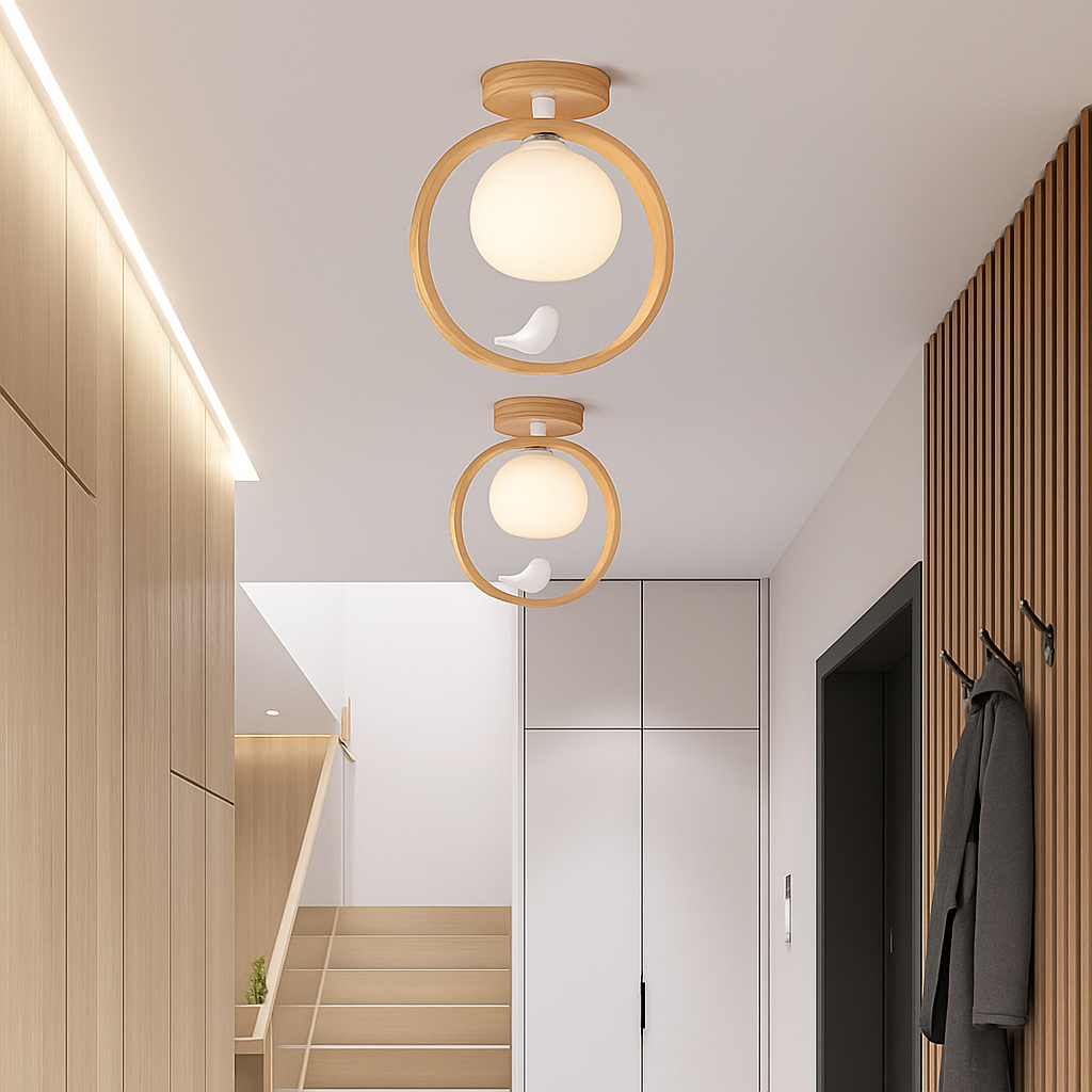 lustre suspendu en bois design oiseau pour décoration intérieure