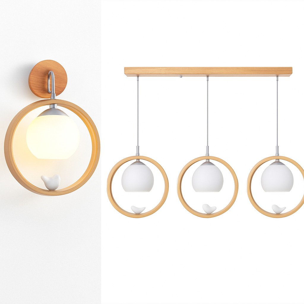lustre suspendu en bois design oiseau pour décoration intérieure