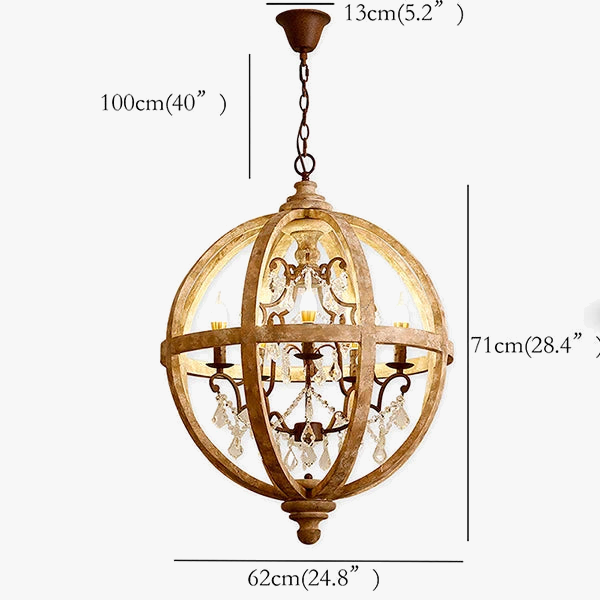 Lustre suspendu en bois massif rétro led dans le salon luminaire de décoration moderne rond Loft Suspension éclairage en cristal
