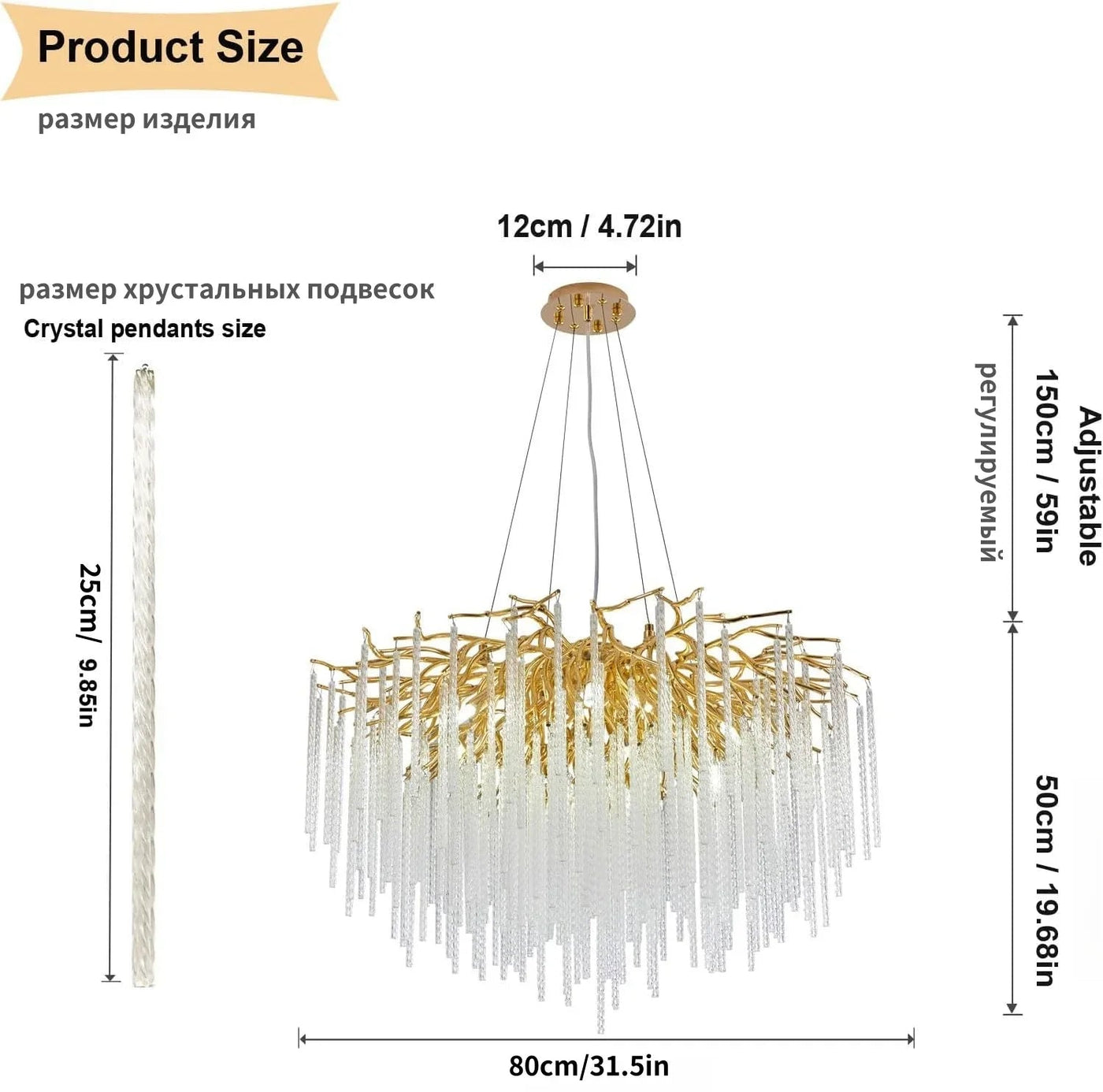 lustre suspendu en cristal doré design moderne pour intérieur élégant