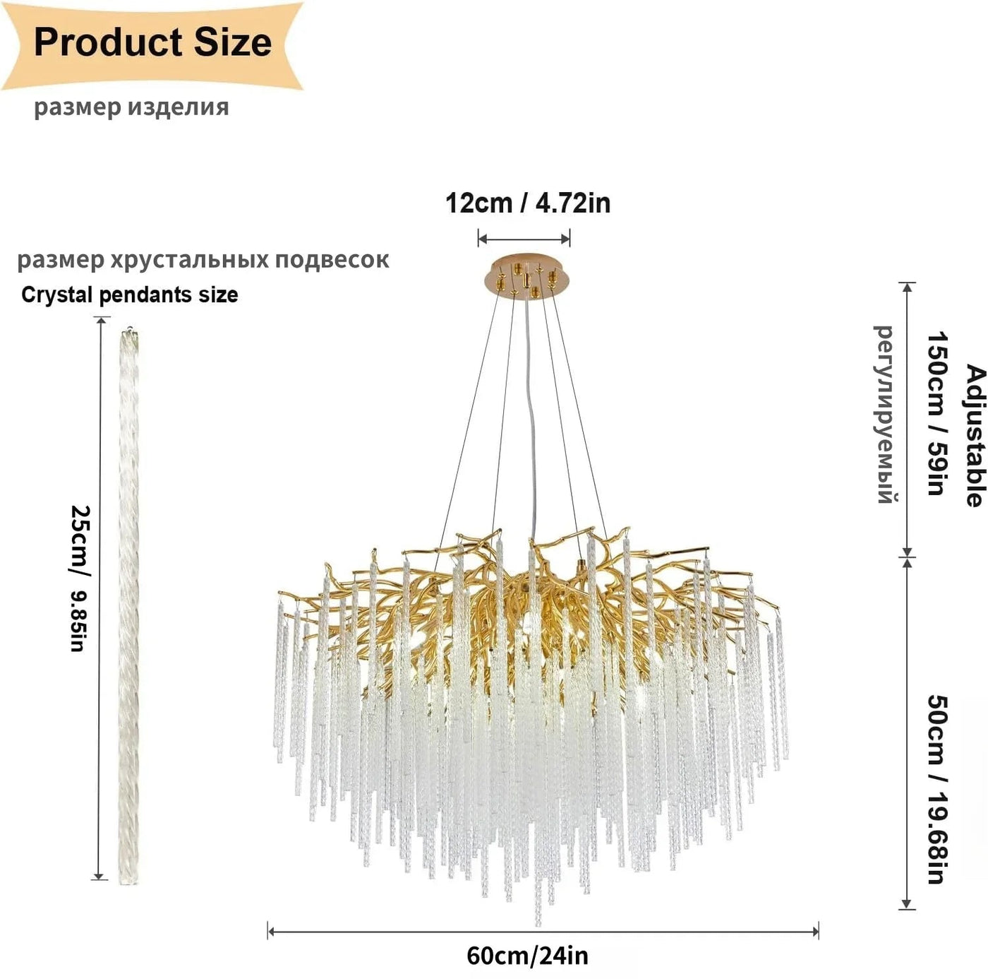 lustre suspendu en cristal doré design moderne pour intérieur élégant