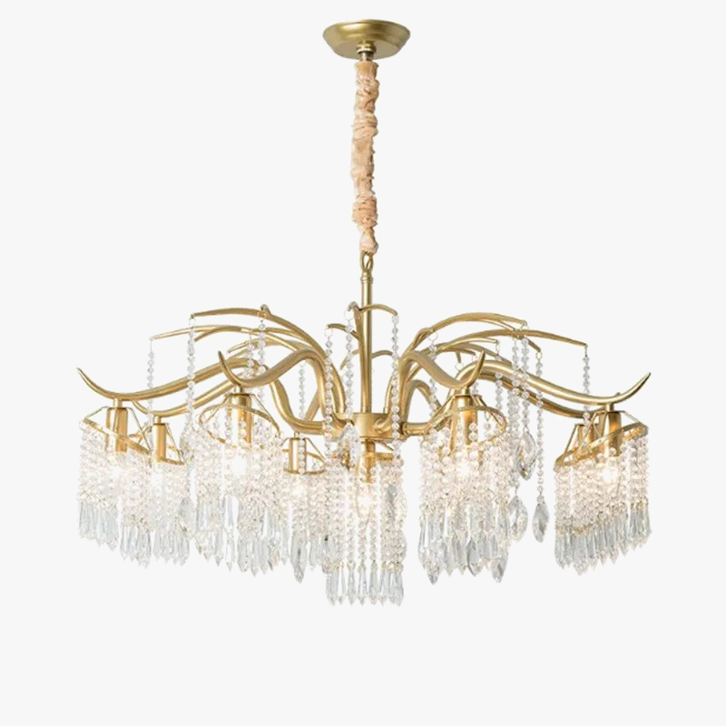 lustre suspendu en cristal et métal doré élégant