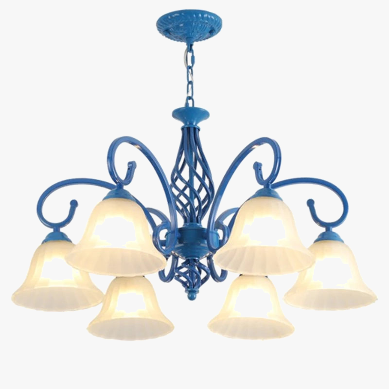 lustre suspendu en fer forgé avec abat jour en verre vintage