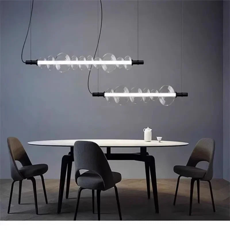 lustre suspendu en verre avec lumières led pour décoration moderne