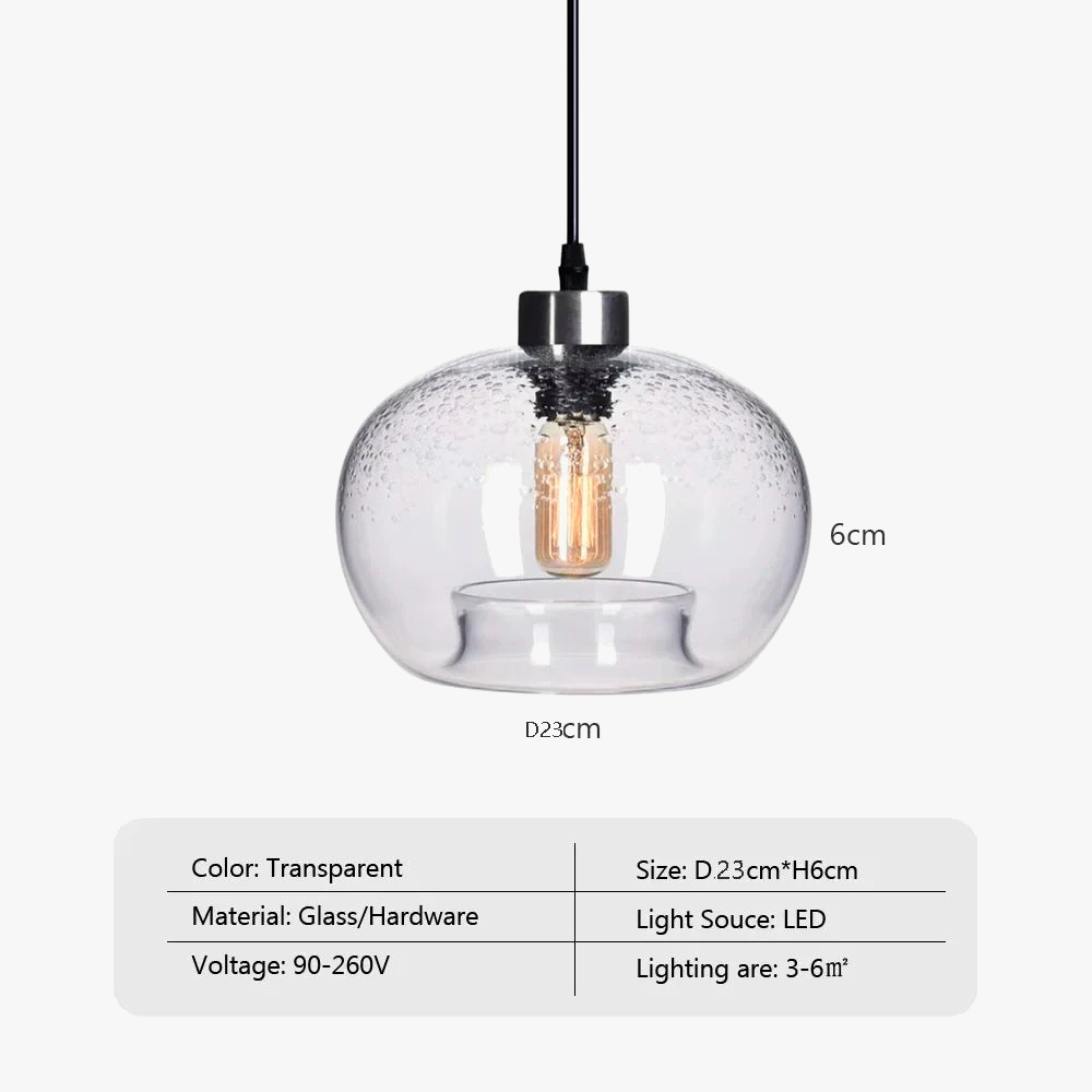 lustre suspendu en verre vintage avec bulles d'air