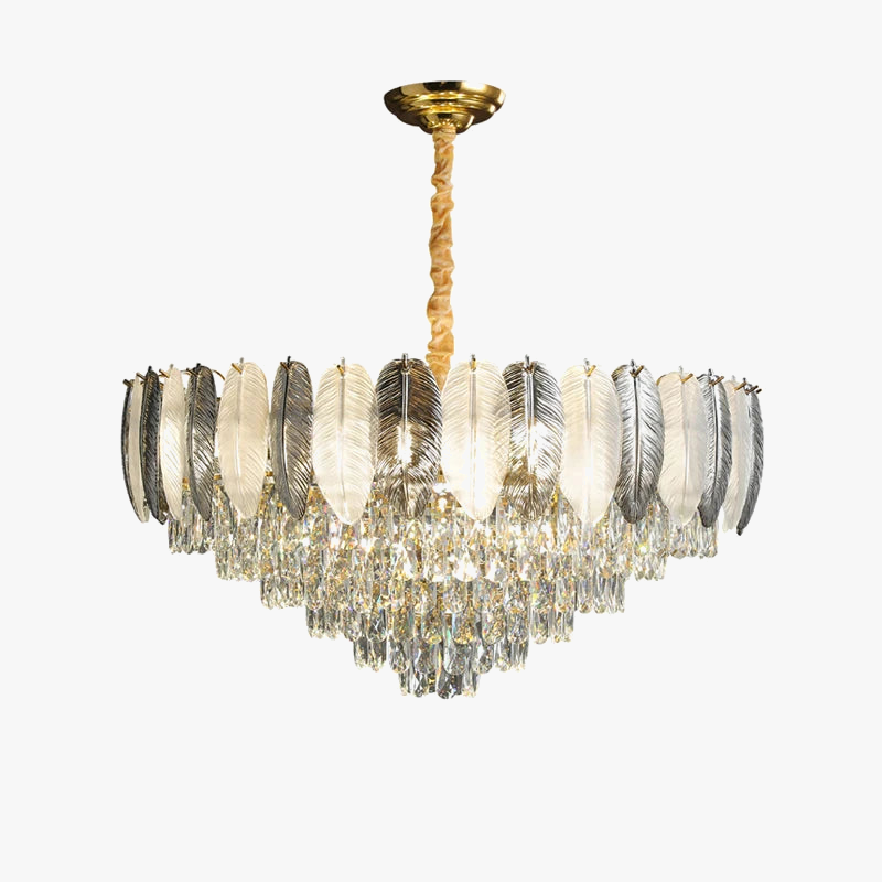 lustre suspendu led art déco avec plumes blanches et grises