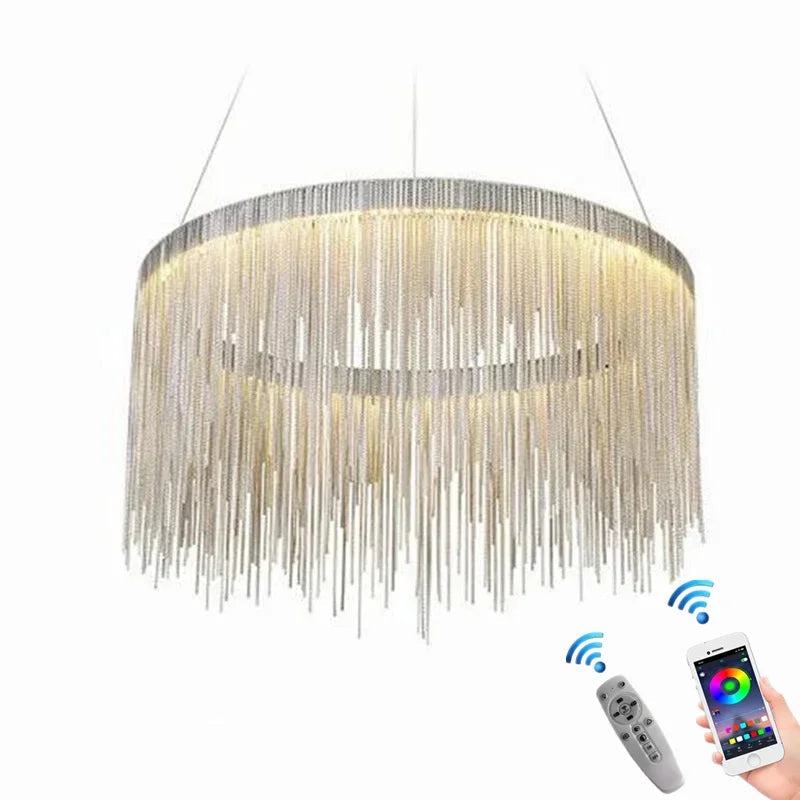 lustre suspendu à pampilles led avec intensité variable et télécommande