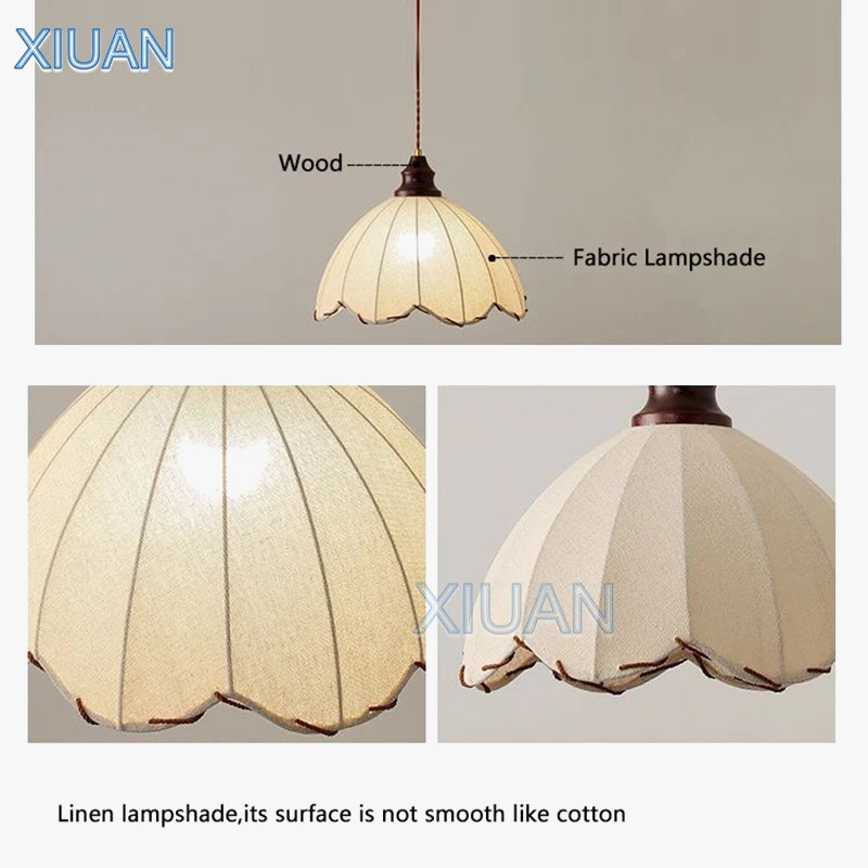 lustre suspendu rétro wabi-sabi en lin pour décoration médiévale
