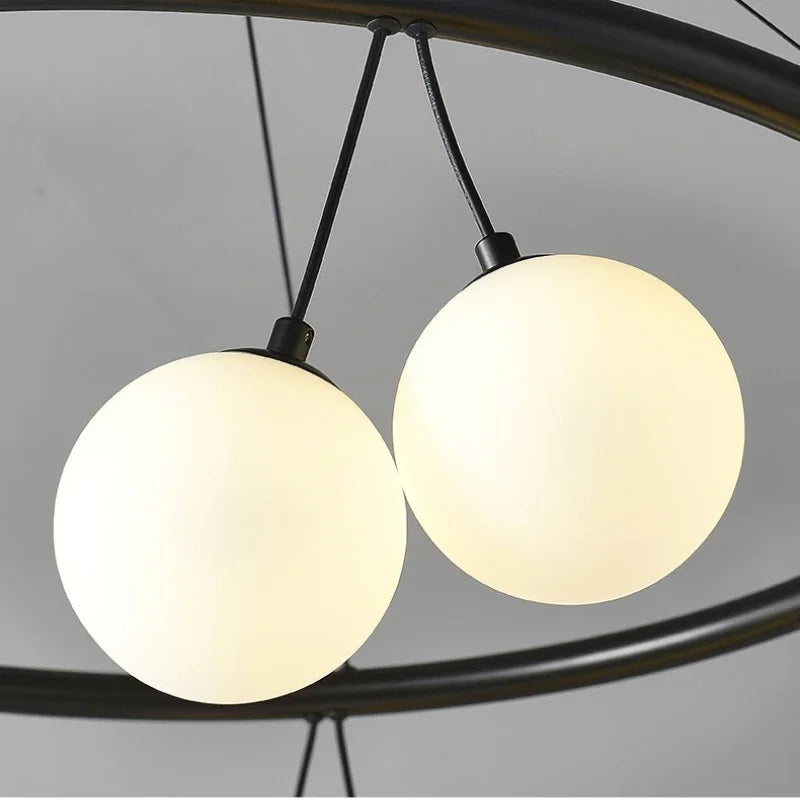 lustre suspension led en forme de haricot avec suspension cerise