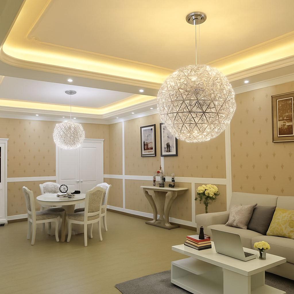 lustre suspension loft en acier inoxydable led spark ball