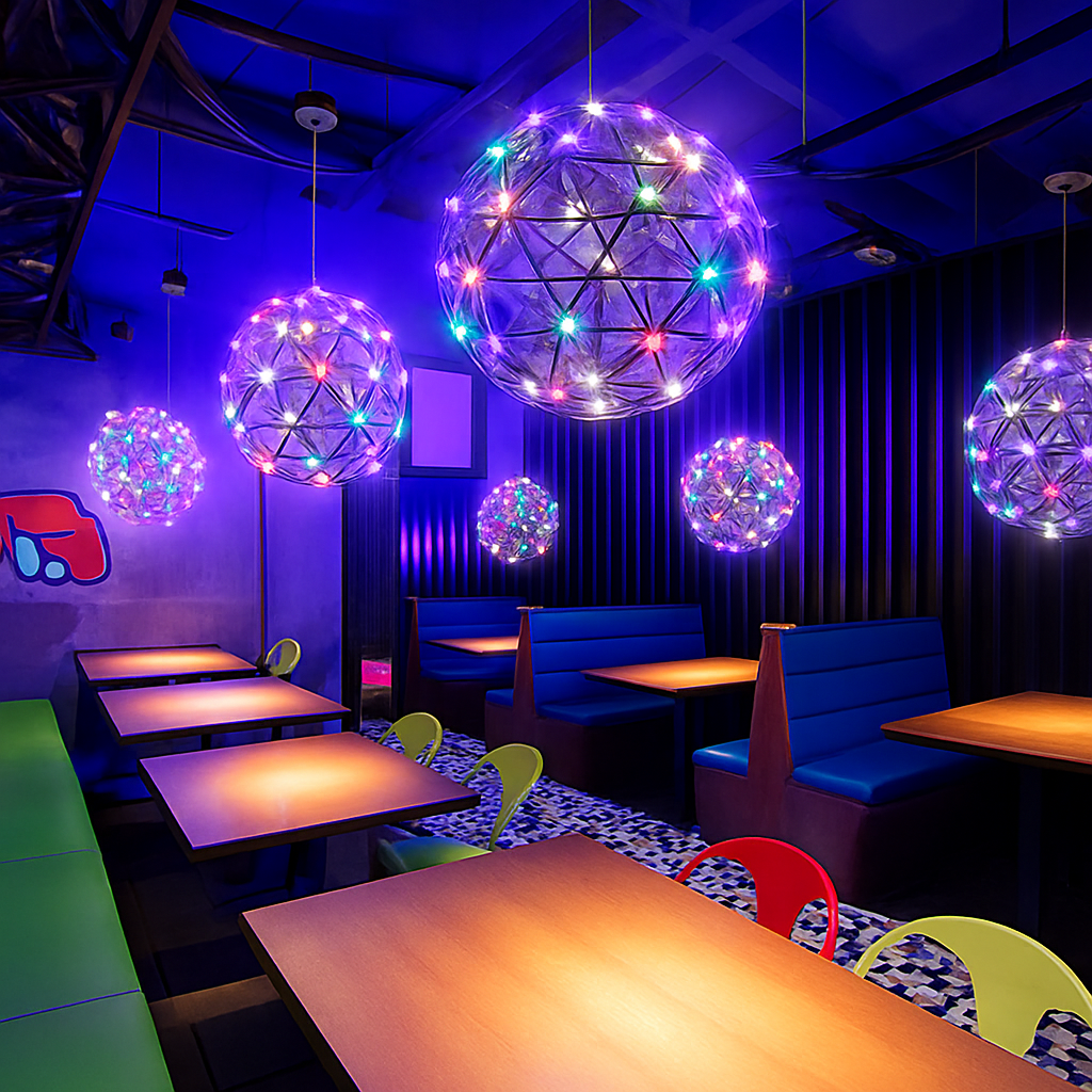 lustre suspension loft en acier inoxydable led spark ball