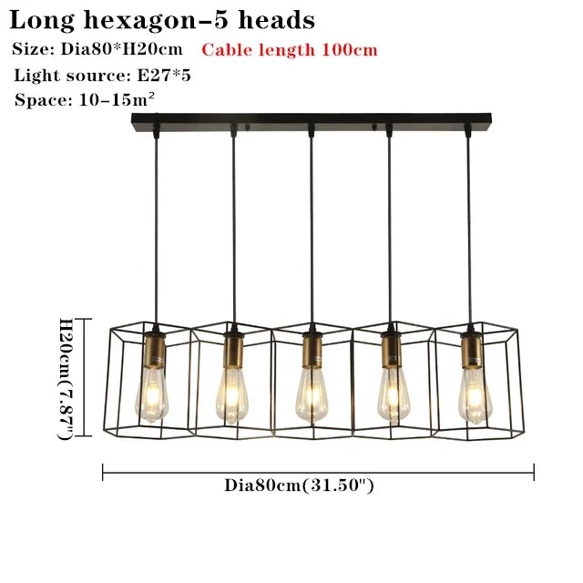 lustre à têtes multiples en fer forgé avec câble réglable
