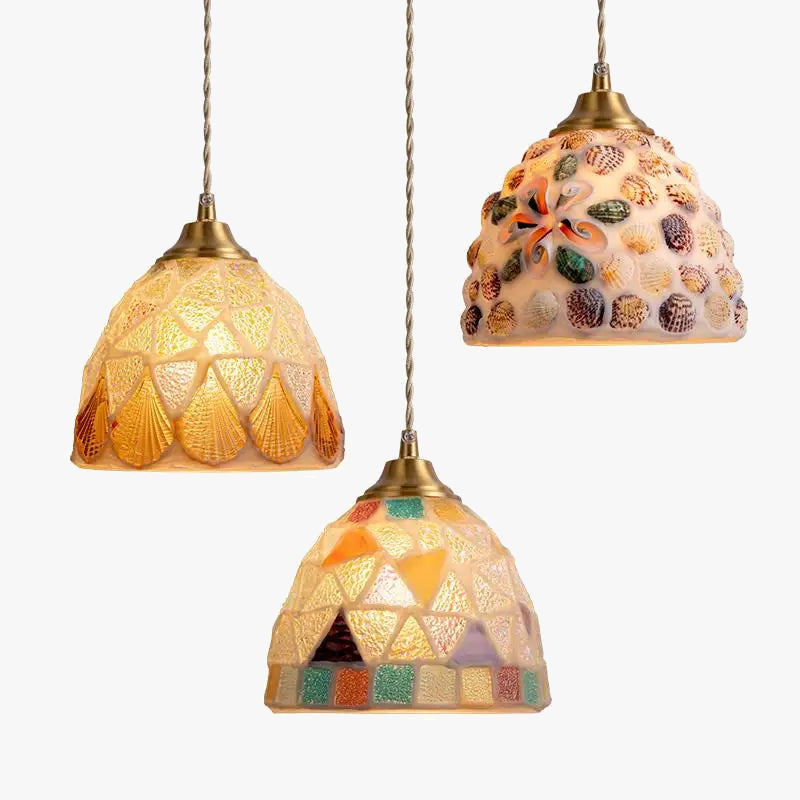 Suspension tiffany méditerranéen en verre coquille led