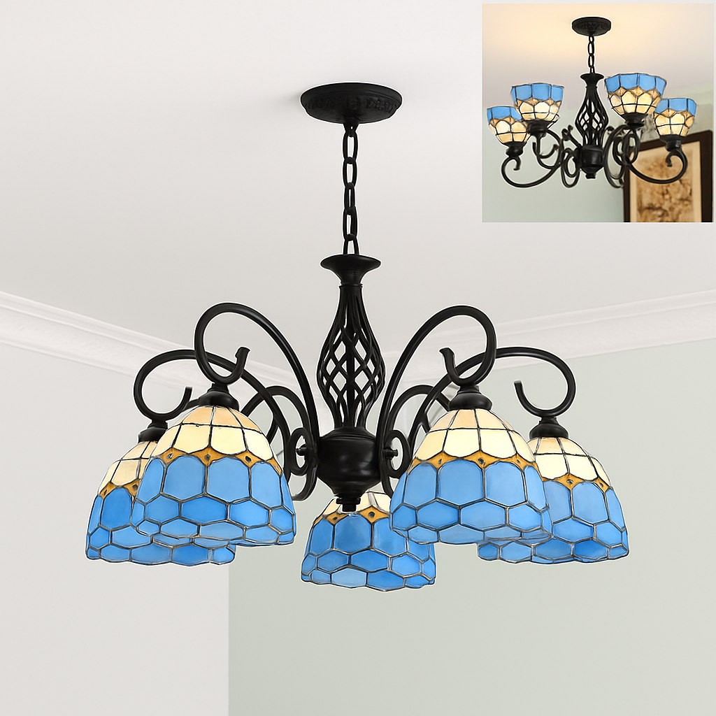 lustre tiffany méditerranéen en verre teinté pour décoration intérieure