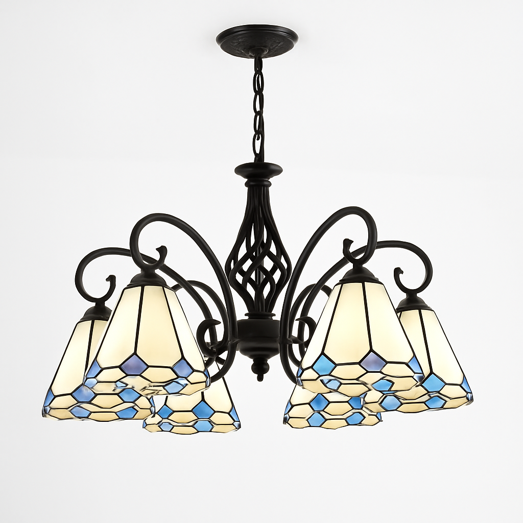 lustre tiffany méditerranéen en verre teinté pour décoration intérieure