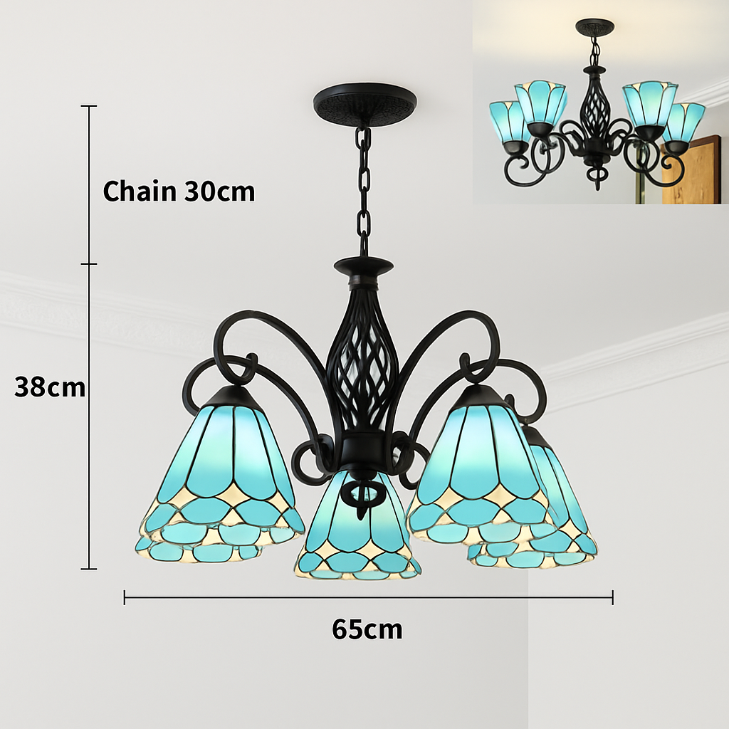 lustre tiffany méditerranéen en verre teinté pour décoration intérieure