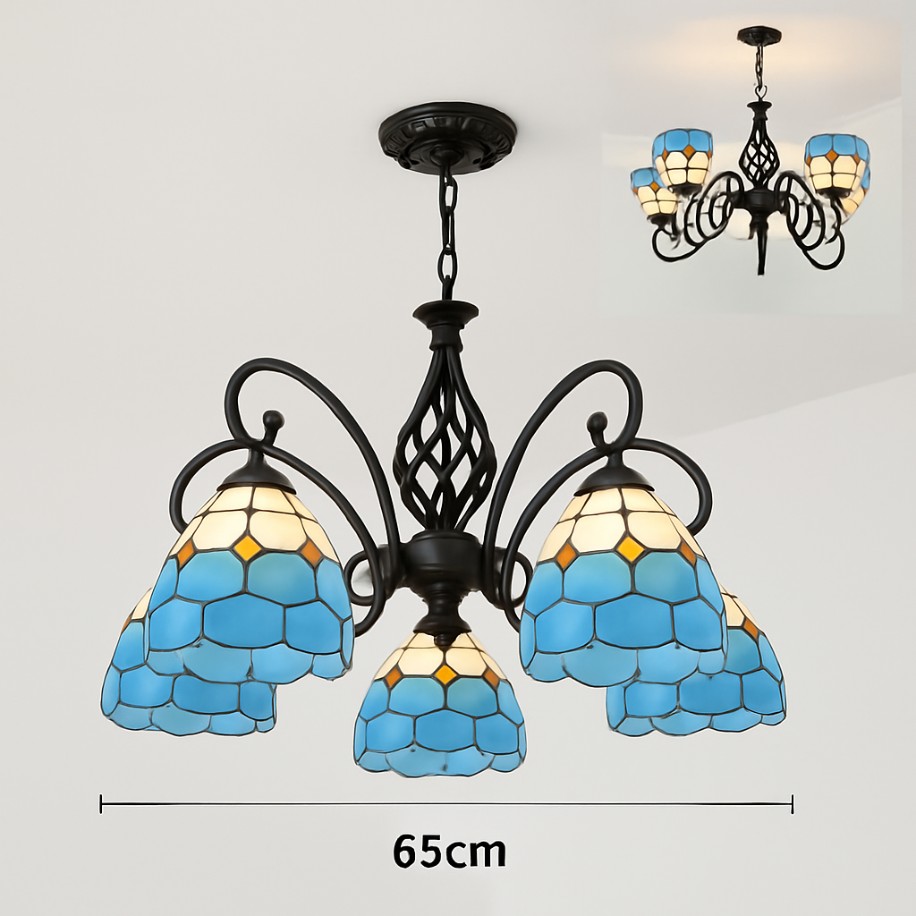 lustre tiffany méditerranéen en verre teinté pour décoration intérieure