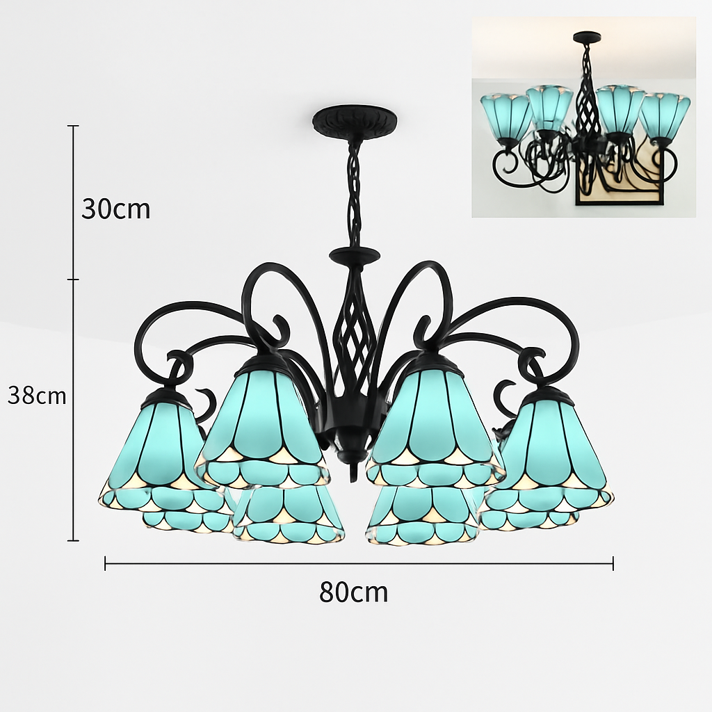 lustre tiffany méditerranéen en verre teinté pour décoration intérieure