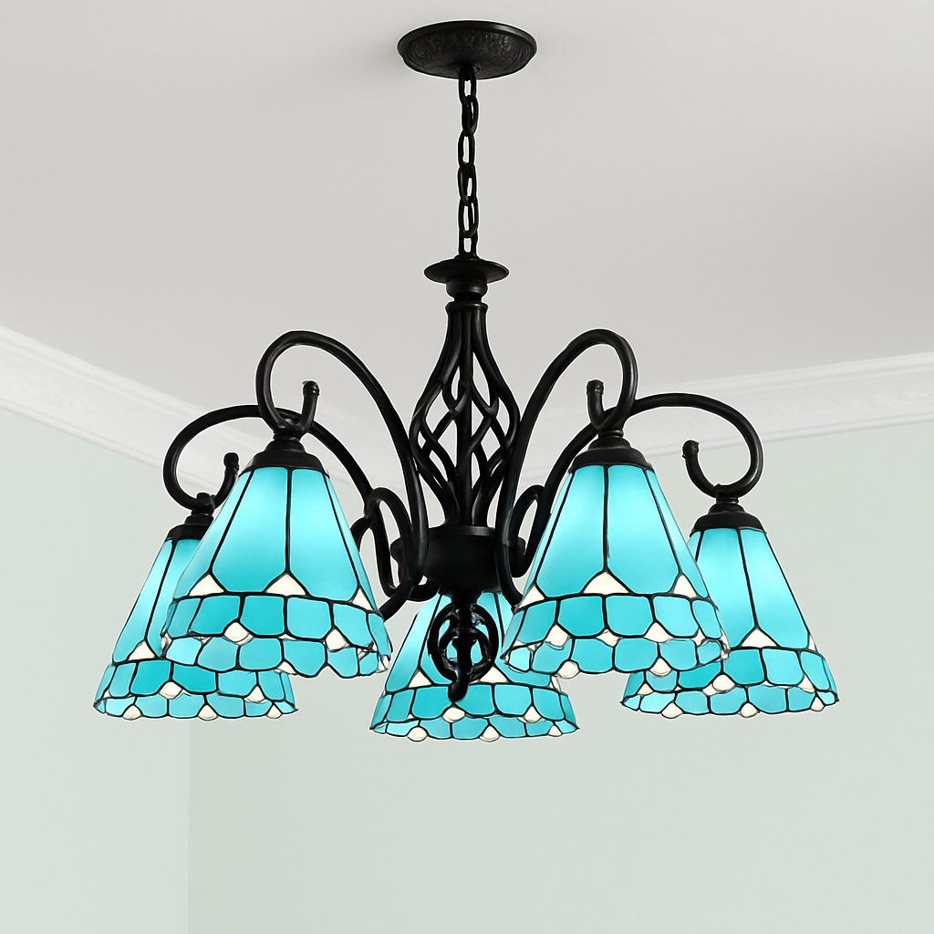 lustre tiffany méditerranéen en verre teinté pour décoration intérieure