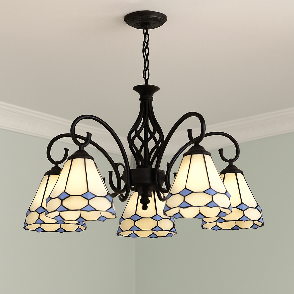 lustre tiffany méditerranéen en verre teinté pour décoration intérieure