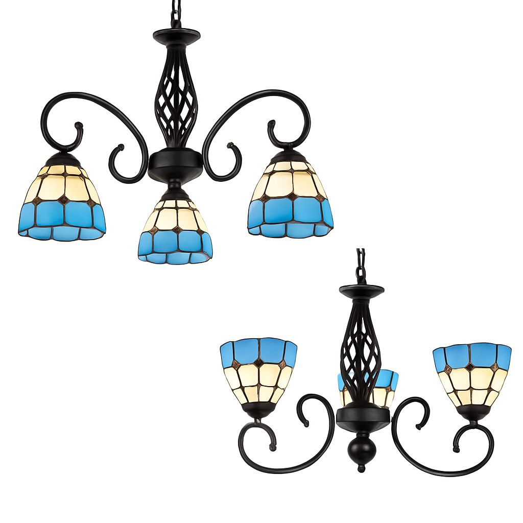 lustre tiffany méditerranéen en verre teinté pour décoration intérieure