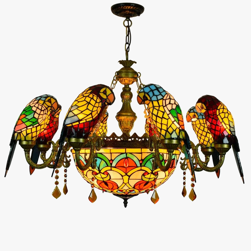 lustre tiffany vitrail lumineux oiseau perroquet design élégant intérieur