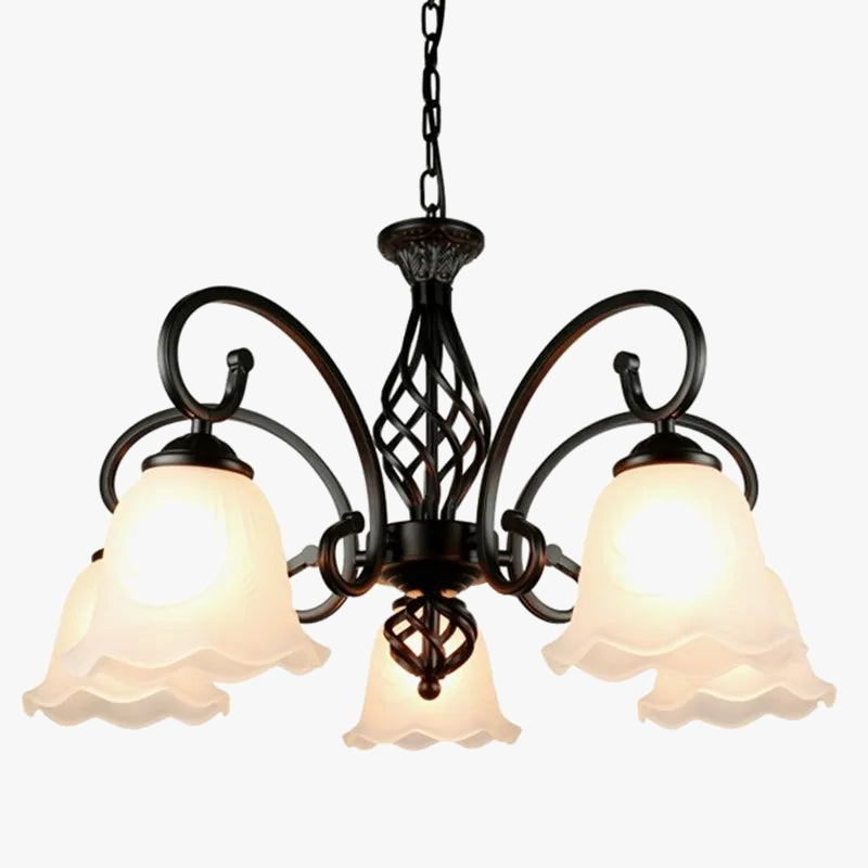 lustre traditionnel avec abat-jour en verre et métal