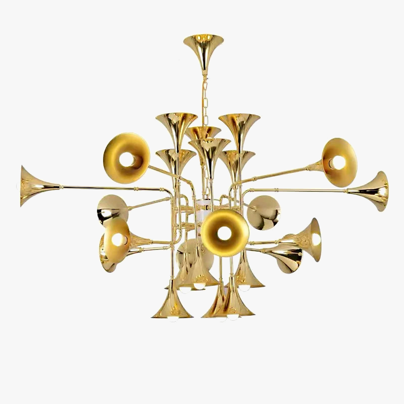 lustre trompette dorée à plusieurs têtes design moderne