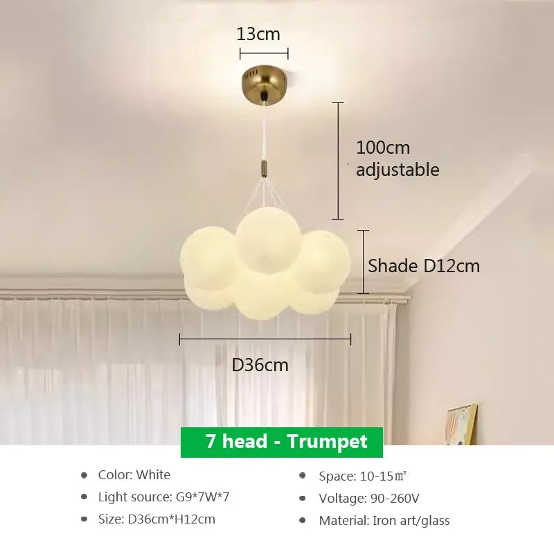 lustre verre moderne boules blanches led décoration salon salle manger