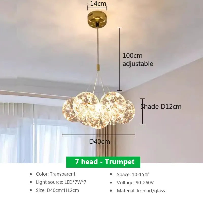 lustre verre moderne boules blanches led décoration salon salle manger