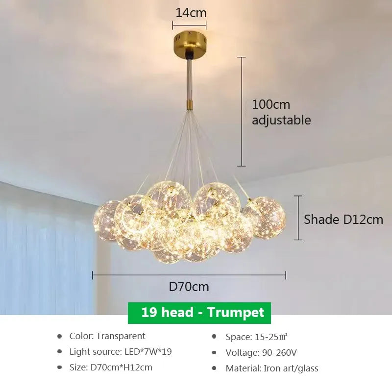lustre verre moderne boules blanches led décoration salon salle manger