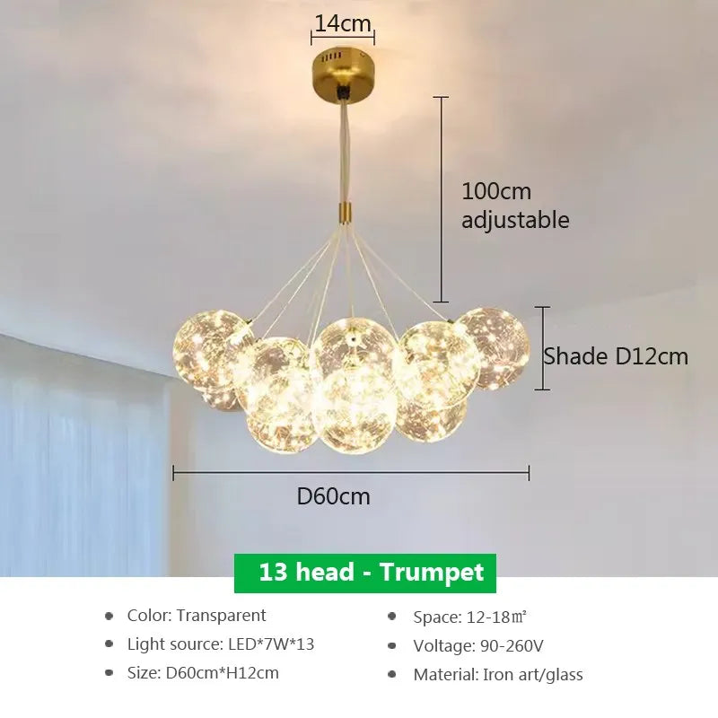 lustre verre moderne boules blanches led décoration salon salle manger