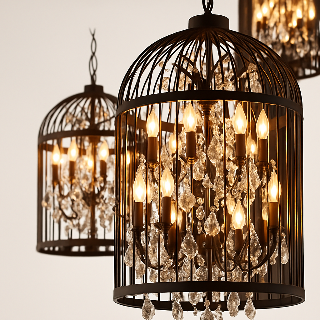lustre vintage cage à oiseaux en cristal pour bars et restaurants