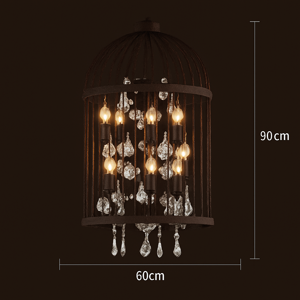 lustre vintage cage à oiseaux en cristal pour bars et restaurants