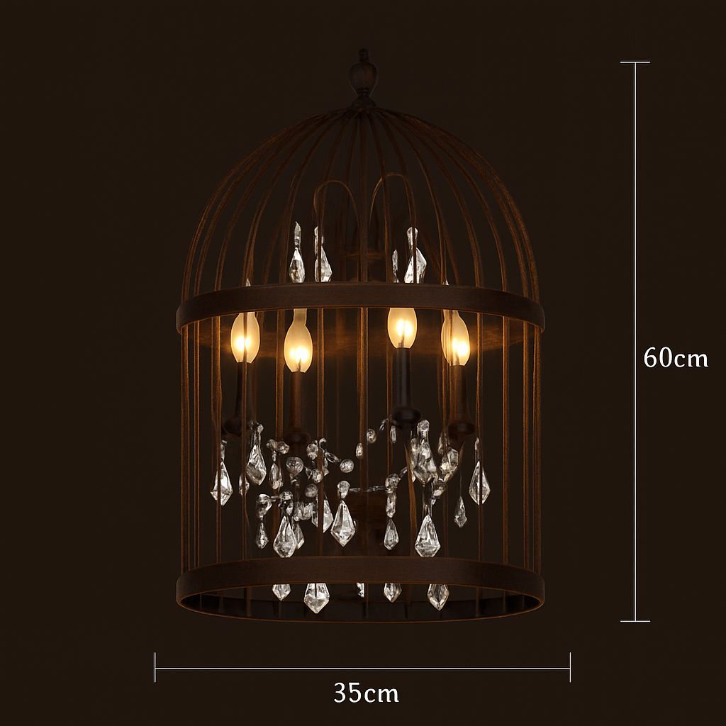 lustre vintage cage à oiseaux en cristal pour bars et restaurants