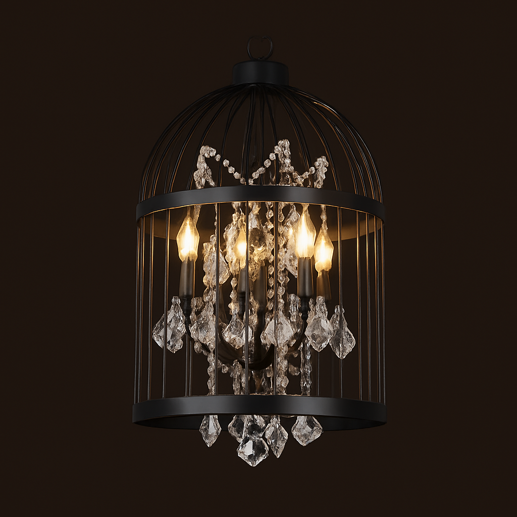 lustre vintage cage à oiseaux en cristal pour bars et restaurants