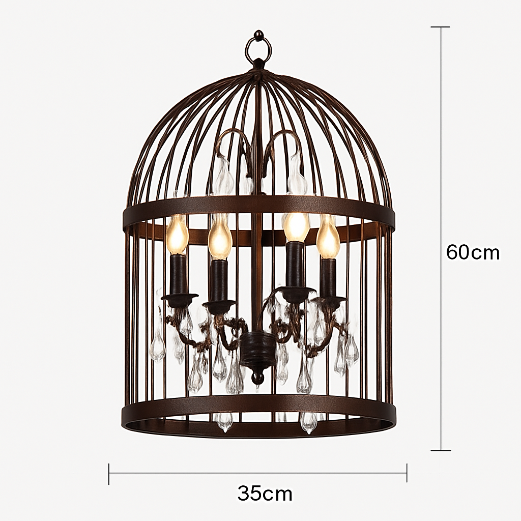 lustre vintage cage à oiseaux en cristal pour bars et restaurants