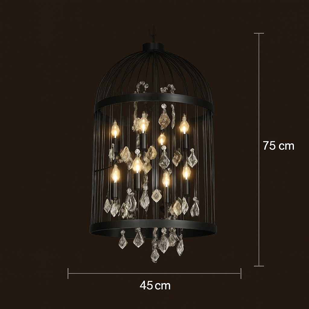 lustre vintage cage à oiseaux en cristal pour bars et restaurants