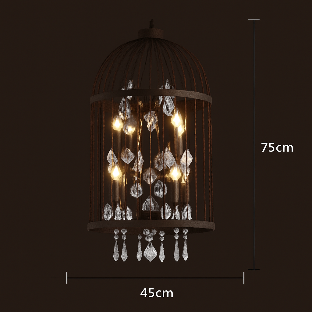 lustre vintage cage à oiseaux en cristal pour bars et restaurants