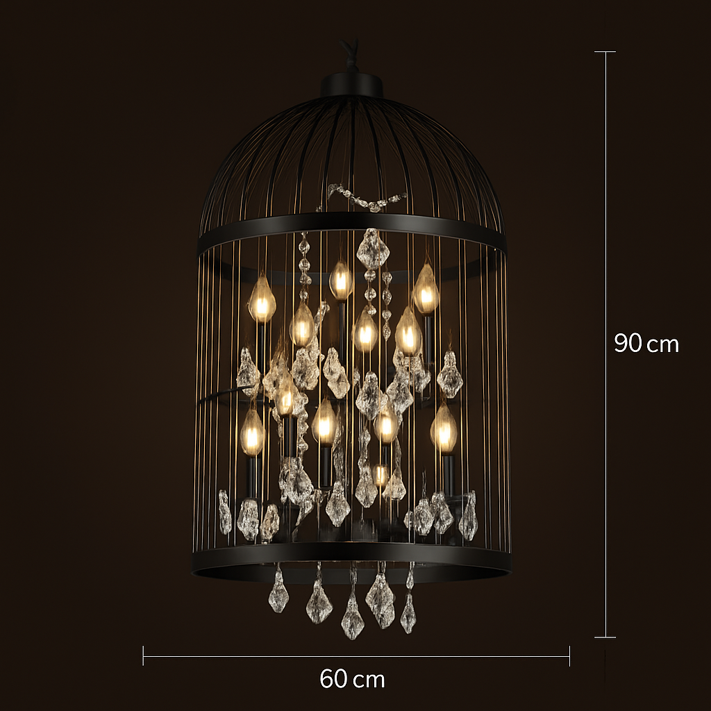 lustre vintage cage à oiseaux en cristal pour bars et restaurants