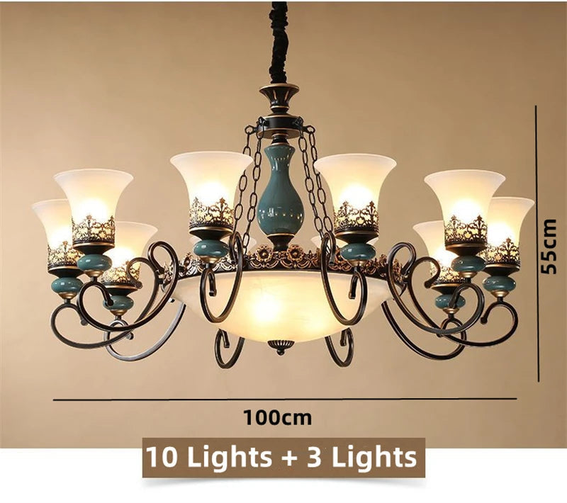 lustre vintage en céramique design classique antique avec abat-jour verre
