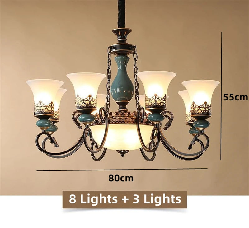 lustre vintage en céramique design classique antique avec abat-jour verre