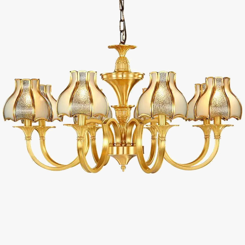 lustre vintage en cuivre à abat-jour en verre pour décoration élégante