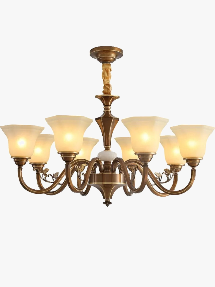 lustre vintage en cuivre avec abat-jour en verre dépoli