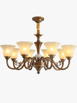 lustre vintage en cuivre avec abat-jour en verre dépoli