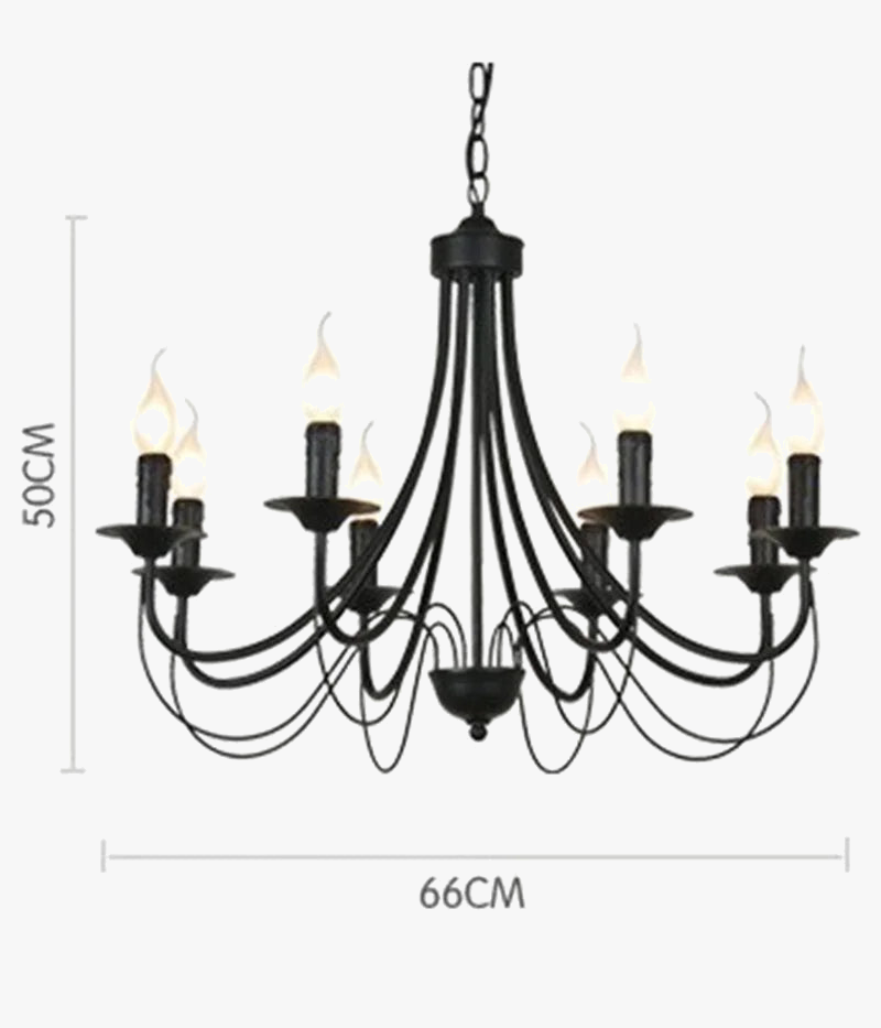 lustre vintage en fer forgé avec bougie et métal noir