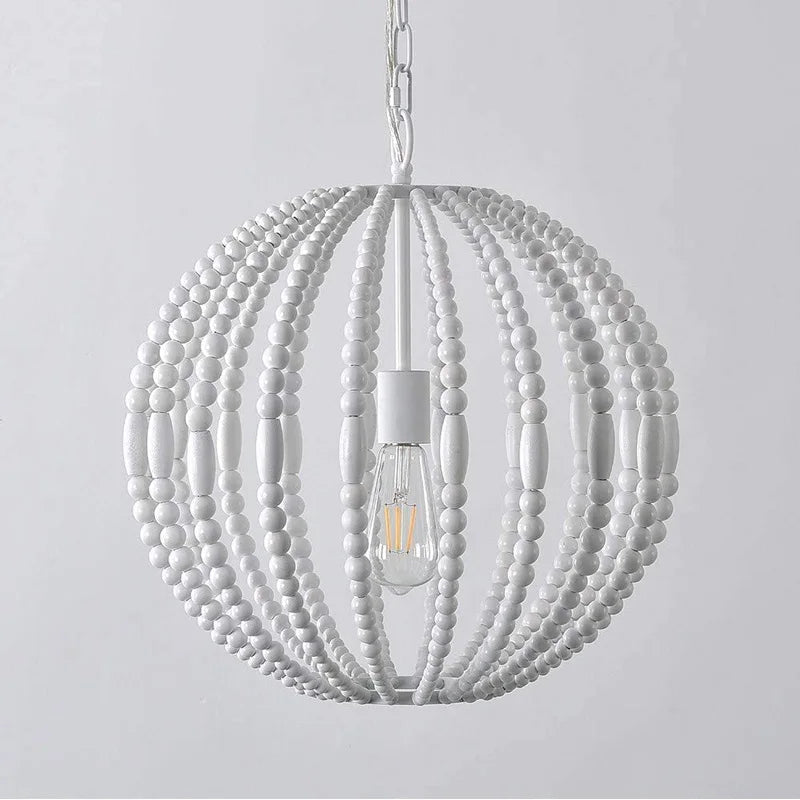lustre vintage en perles de bois style américain loft campagne