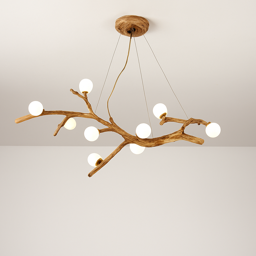 lustre vintage en résine avec branches d'arbre led