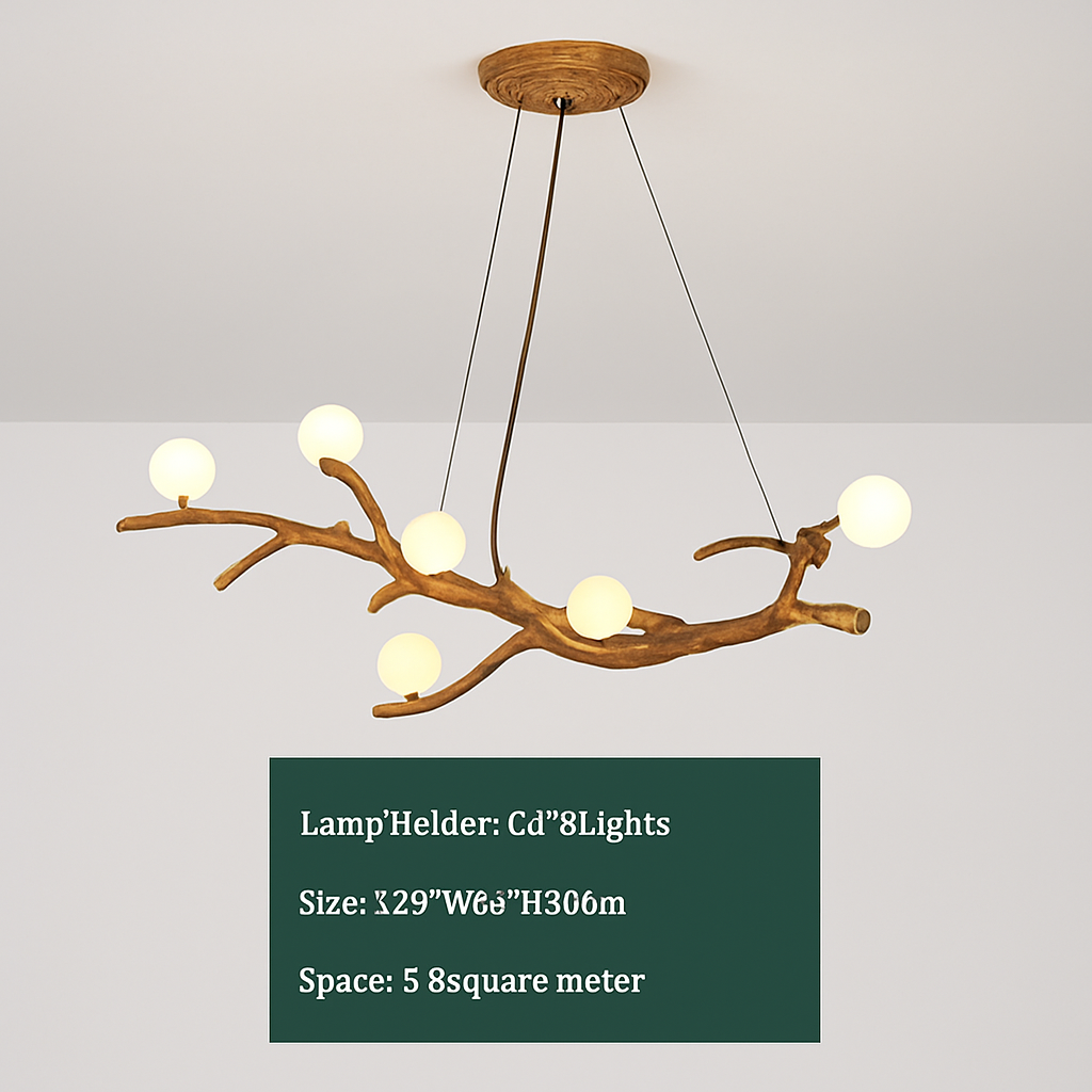 lustre vintage en résine avec branches d'arbre led